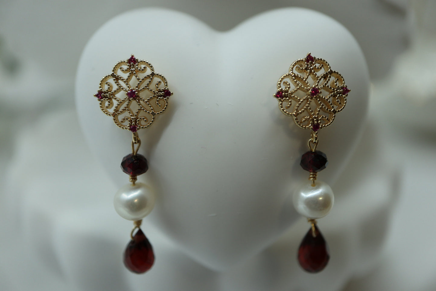 Vintage Earrings, Dangling Earring, Real Pearl Earrings, Garnet Earrings, Wedding Earrings, Earrings, Hand Made Earrings, Birthday Gift