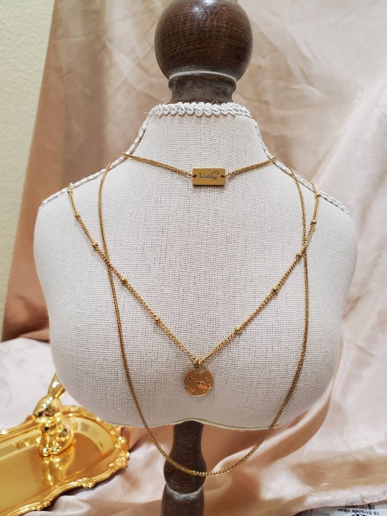 Gold Plated Stainless Steel Necklace, Water friendly Necklace, Tarnish Free Gold Necklace, Lucky Charm