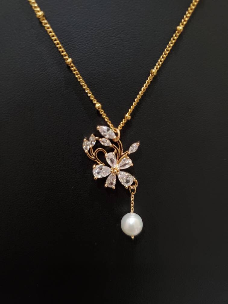 Gold Plated Peony Pendant with Bead Chain Necklace