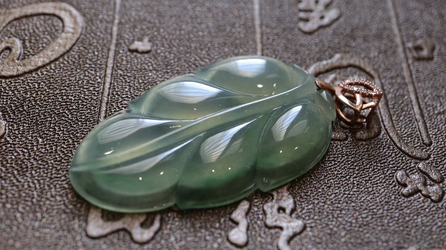Bi-color Ice Transparent Jade Pendant, Burmese Jade Pendant, 18K Gold Jade Pendant, Diamond Pendant, Natural Jade, Non-treated Jade