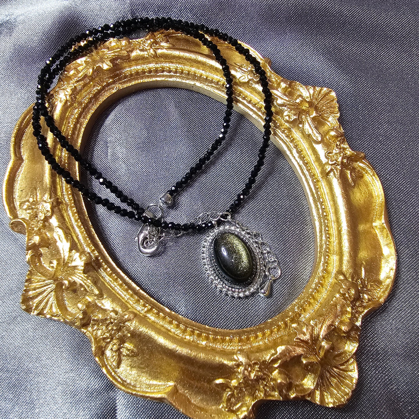 Spinel Chocker and Necklace with Golden Obsidian Stone