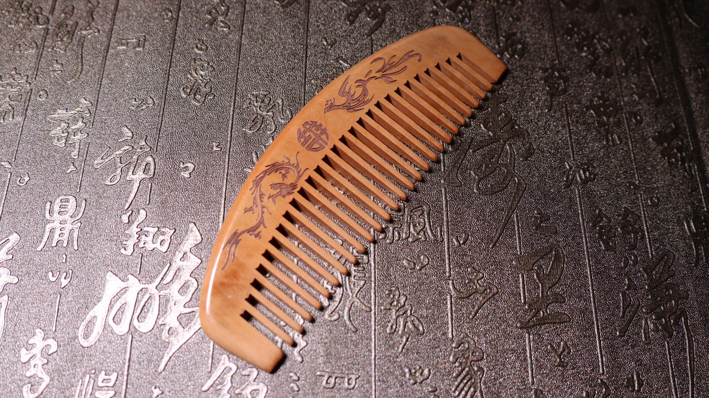Peach Wood Comb, Marriage Custom Comb, Scalp Health, Massage Comb, Dragon and Phoenix