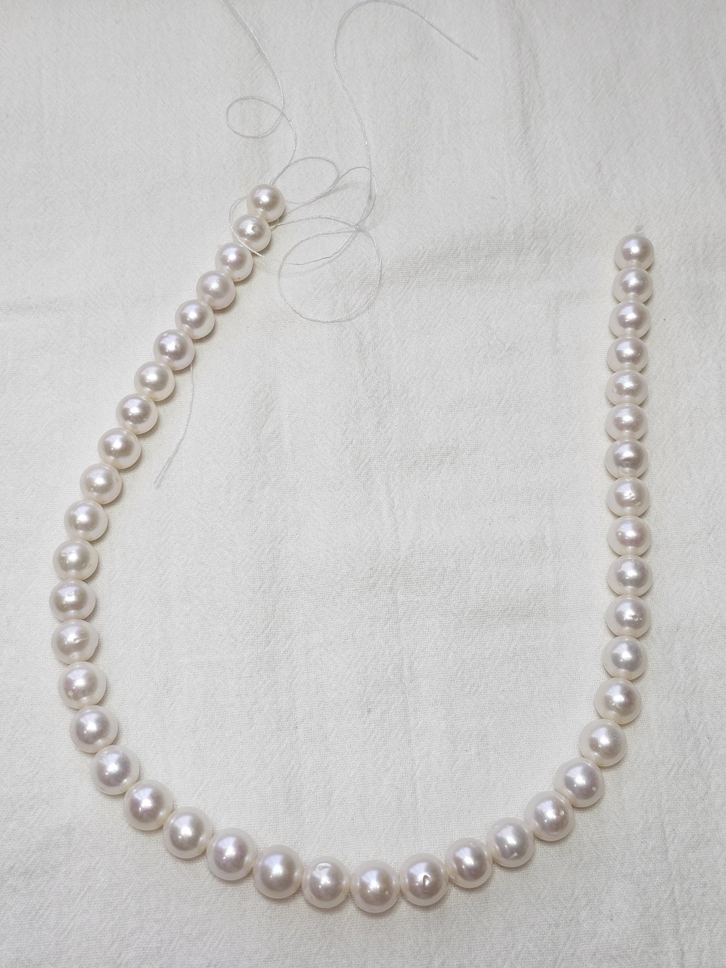 9-10mm Pearl Bead String, Handcrafted pearl necklace, Near Round large pearl, Natural Pearl high luster