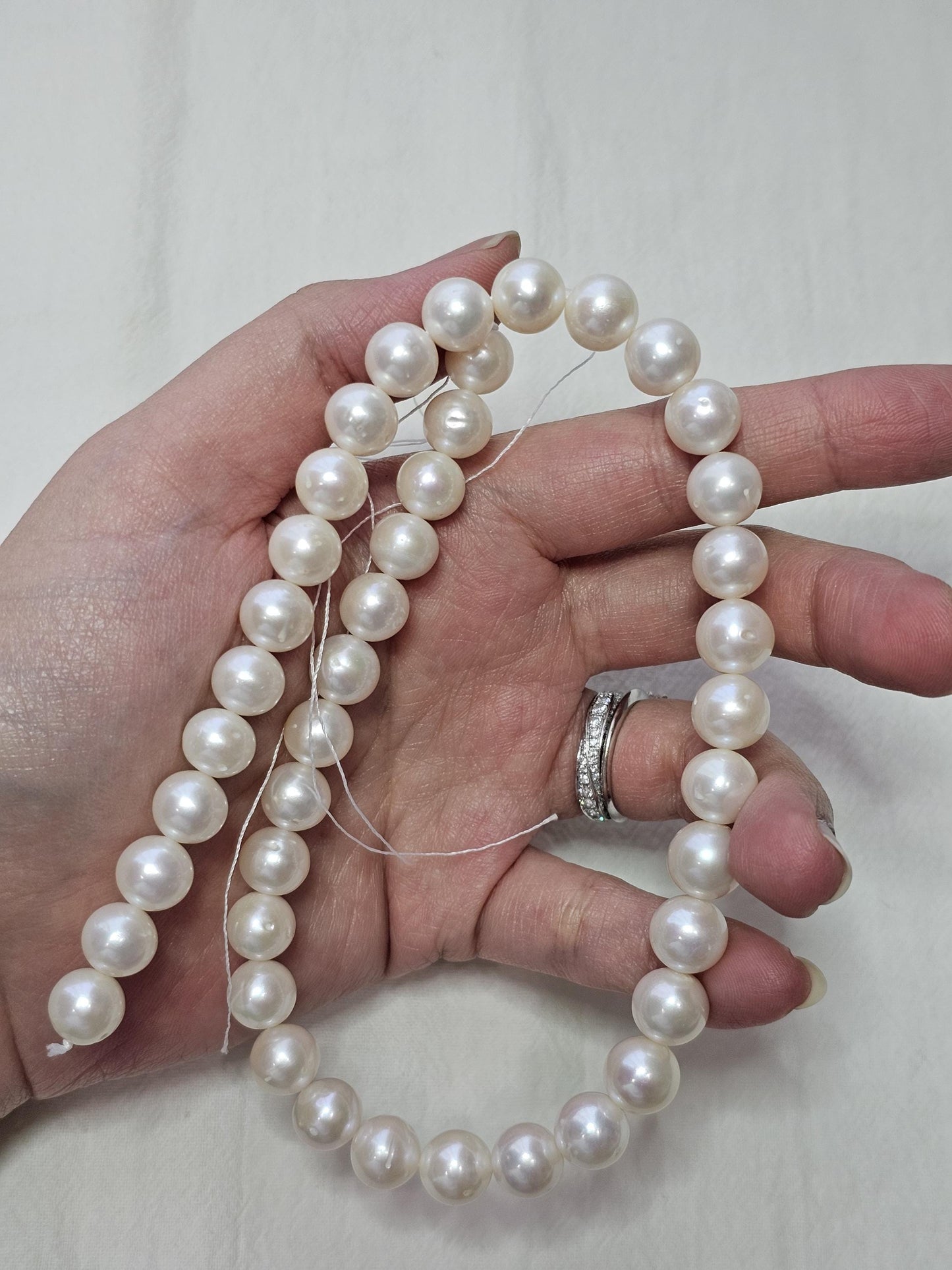 9-10mm Pearl Bead String, Handcrafted pearl necklace, Near Round large pearl, Natural Pearl high luster