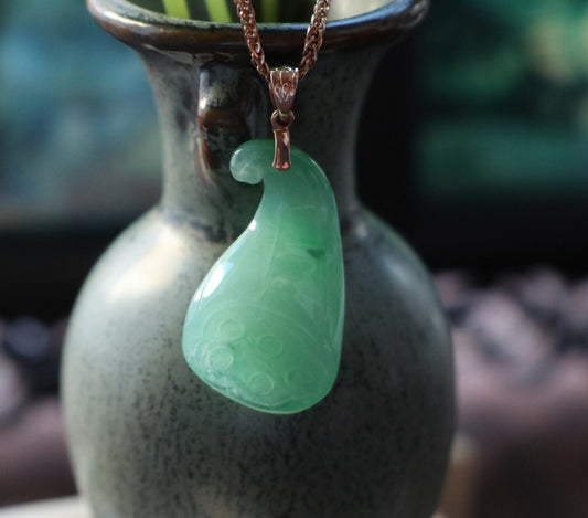 Gold Pendant, Jade Pendant, Lotus Jade Pendant, 18K Rose Gold, Dainty Pendant, Lucky Pendant, Plant, Grade A Jade, Birthday Gift