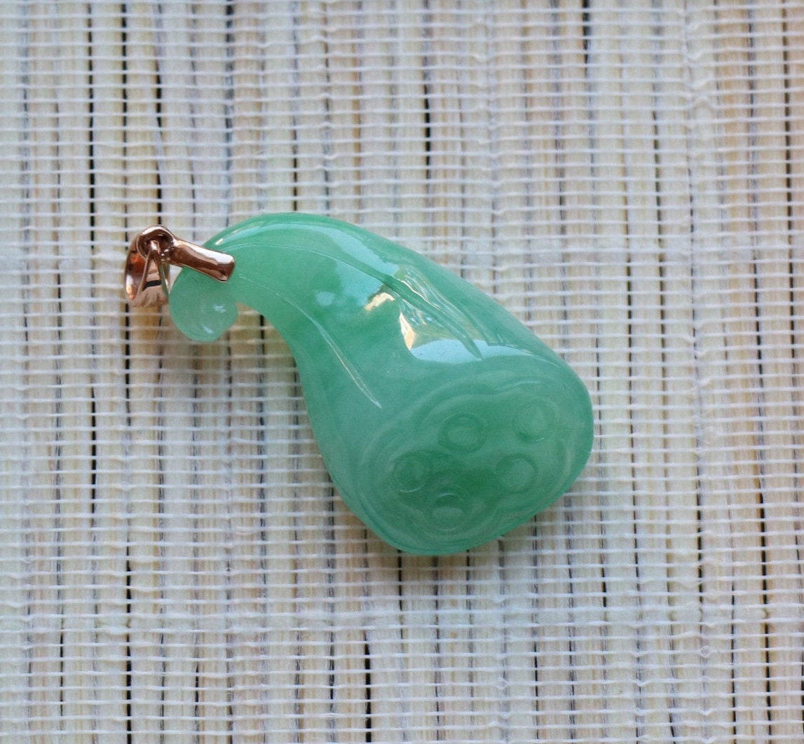 Gold Pendant, Jade Pendant, Lotus Jade Pendant, 18K Rose Gold, Dainty Pendant, Lucky Pendant, Plant, Grade A Jade, Birthday Gift