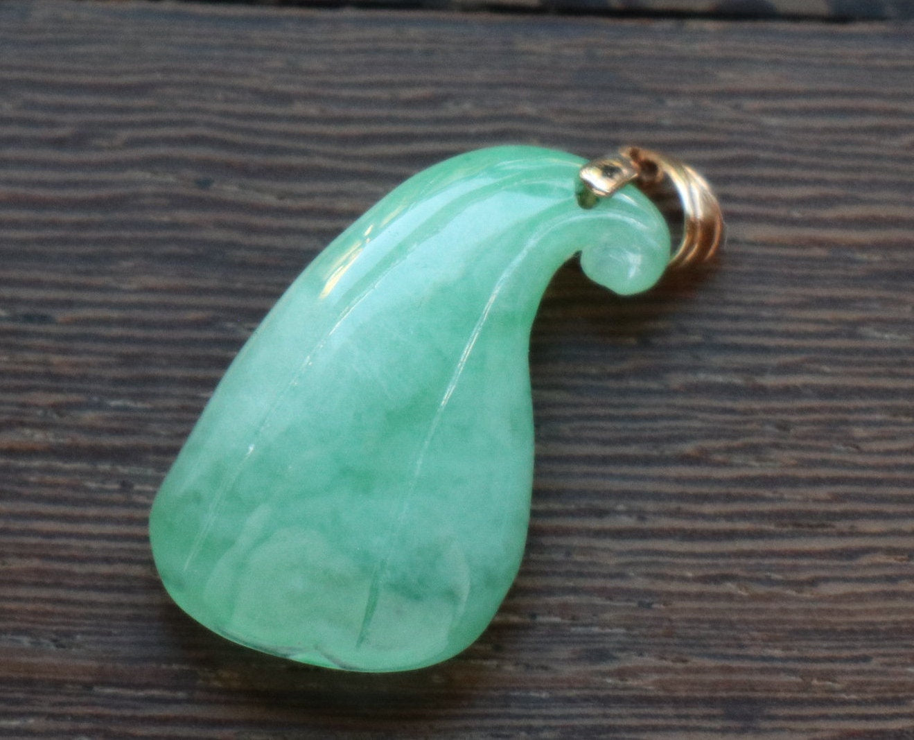 Gold Pendant, Jade Pendant, Lotus Jade Pendant, 18K Rose Gold, Dainty Pendant, Lucky Pendant, Plant, Grade A Jade, Birthday Gift