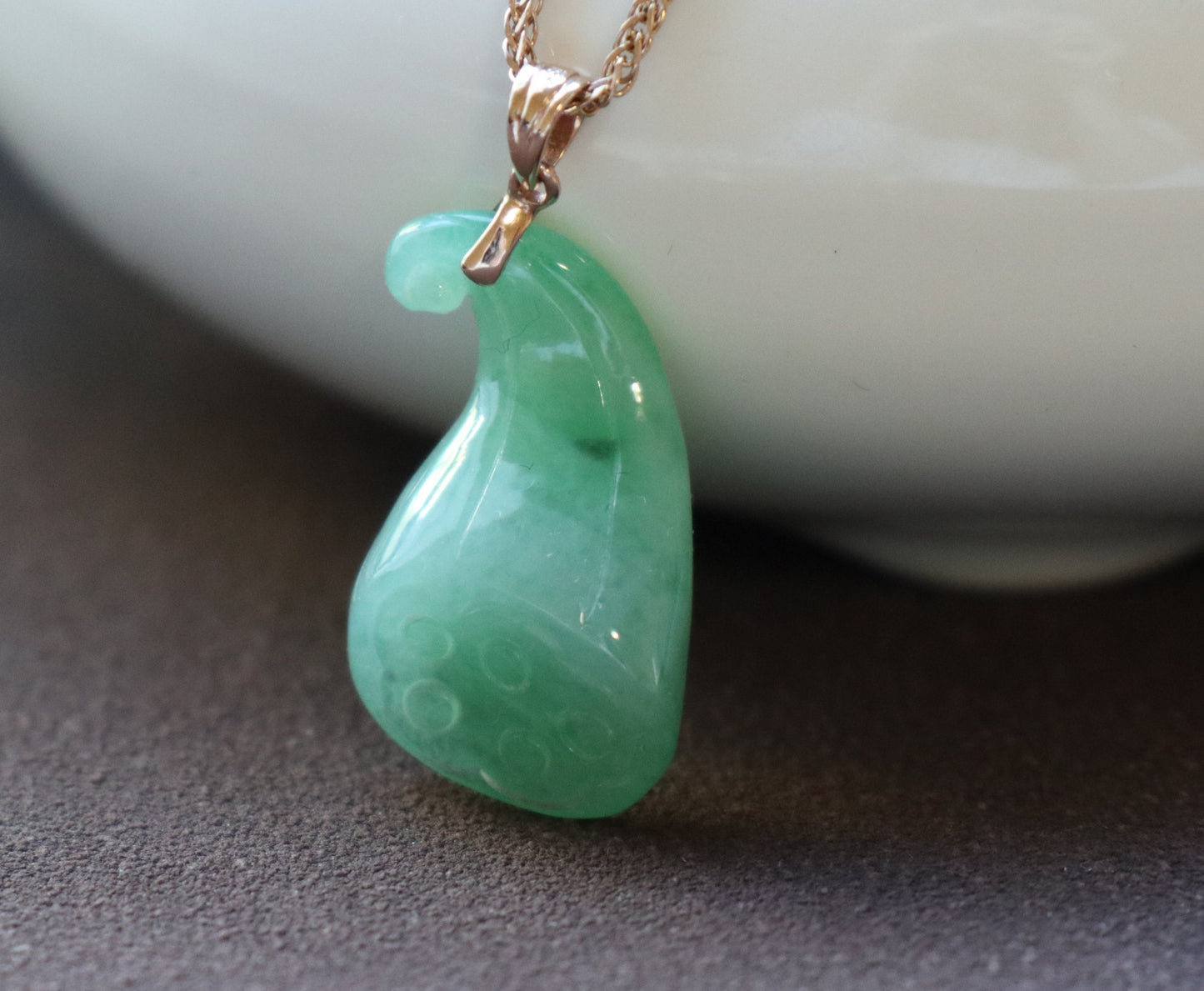 Gold Pendant, Jade Pendant, Lotus Jade Pendant, 18K Rose Gold, Dainty Pendant, Lucky Pendant, Plant, Grade A Jade, Birthday Gift