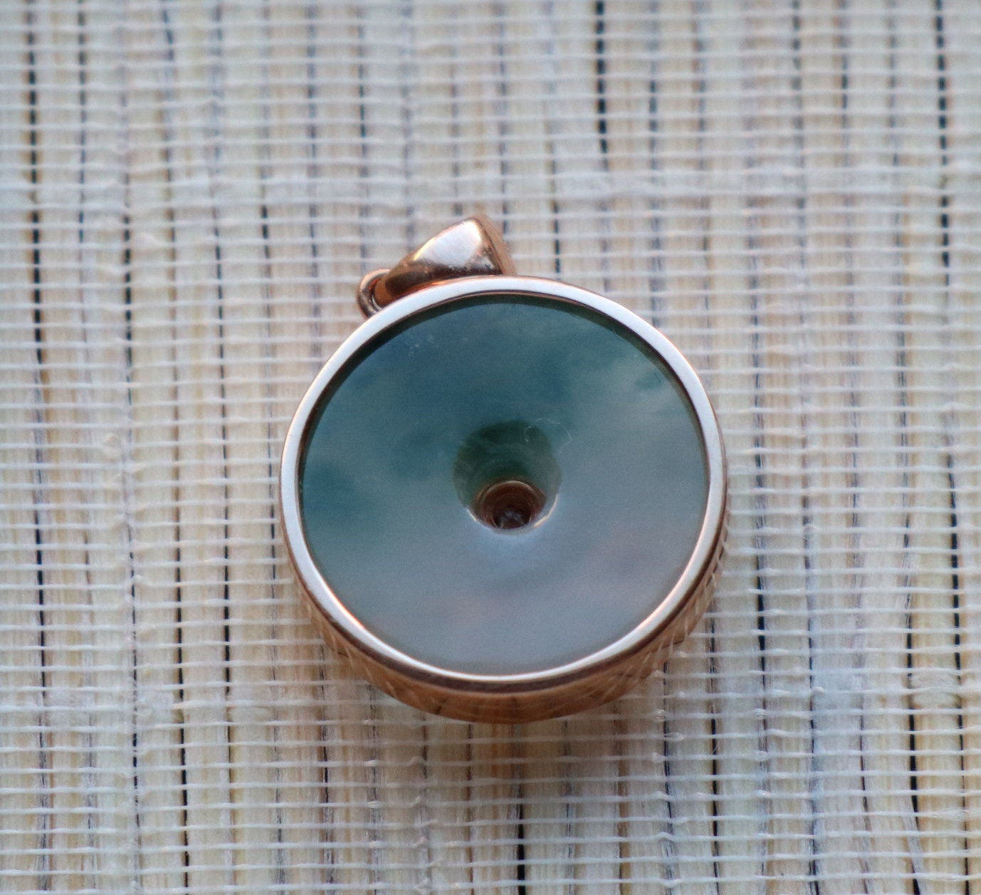 Ice Green Bi-color Round Jade Pendant, 18 K Rose gold with diamond, Grade A Jade Pendant