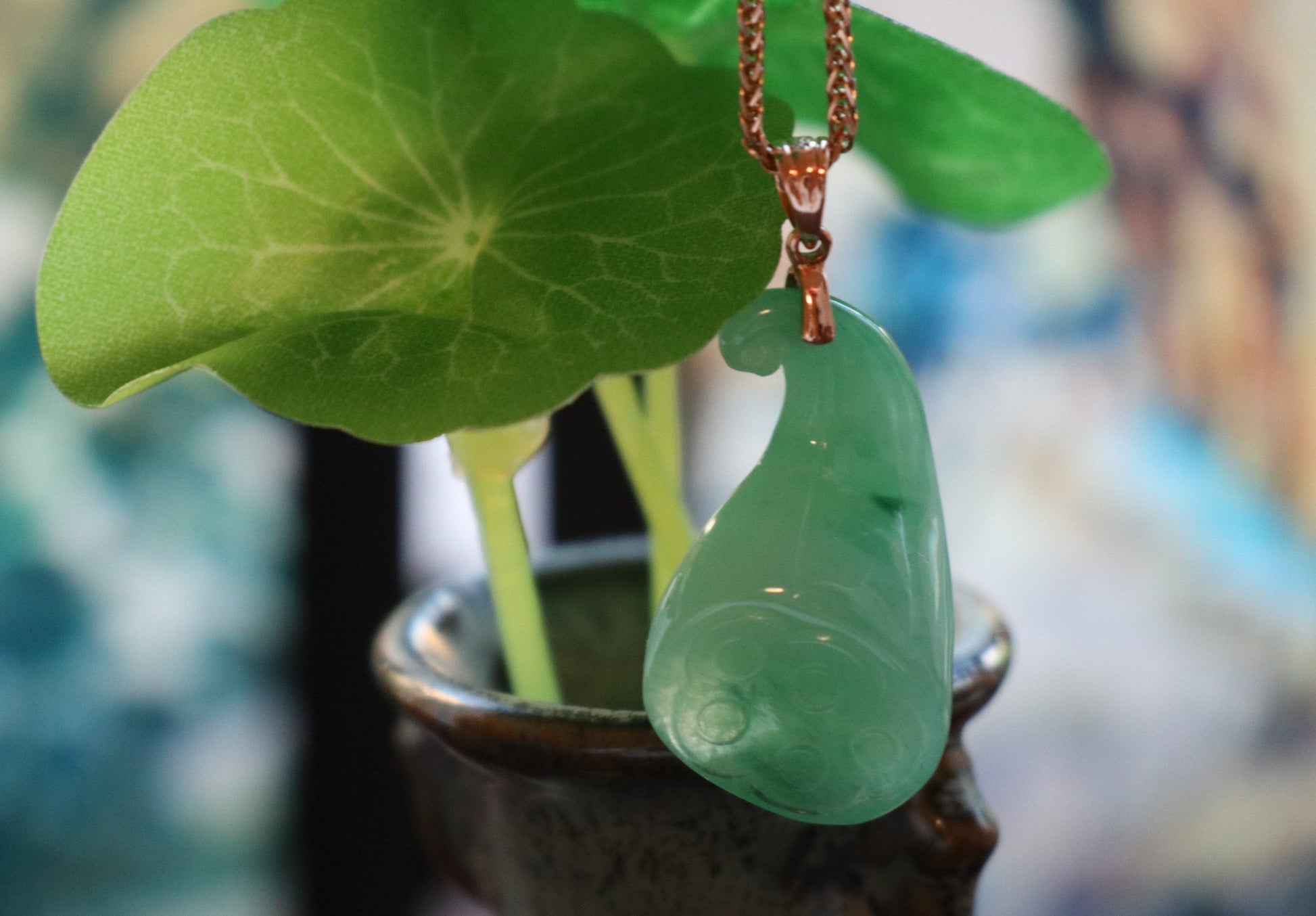 Gold Pendant, Jade Pendant, Lotus Jade Pendant, 18K Rose Gold, Dainty Pendant, Lucky Pendant, Plant, Grade A Jade, Birthday Gift
