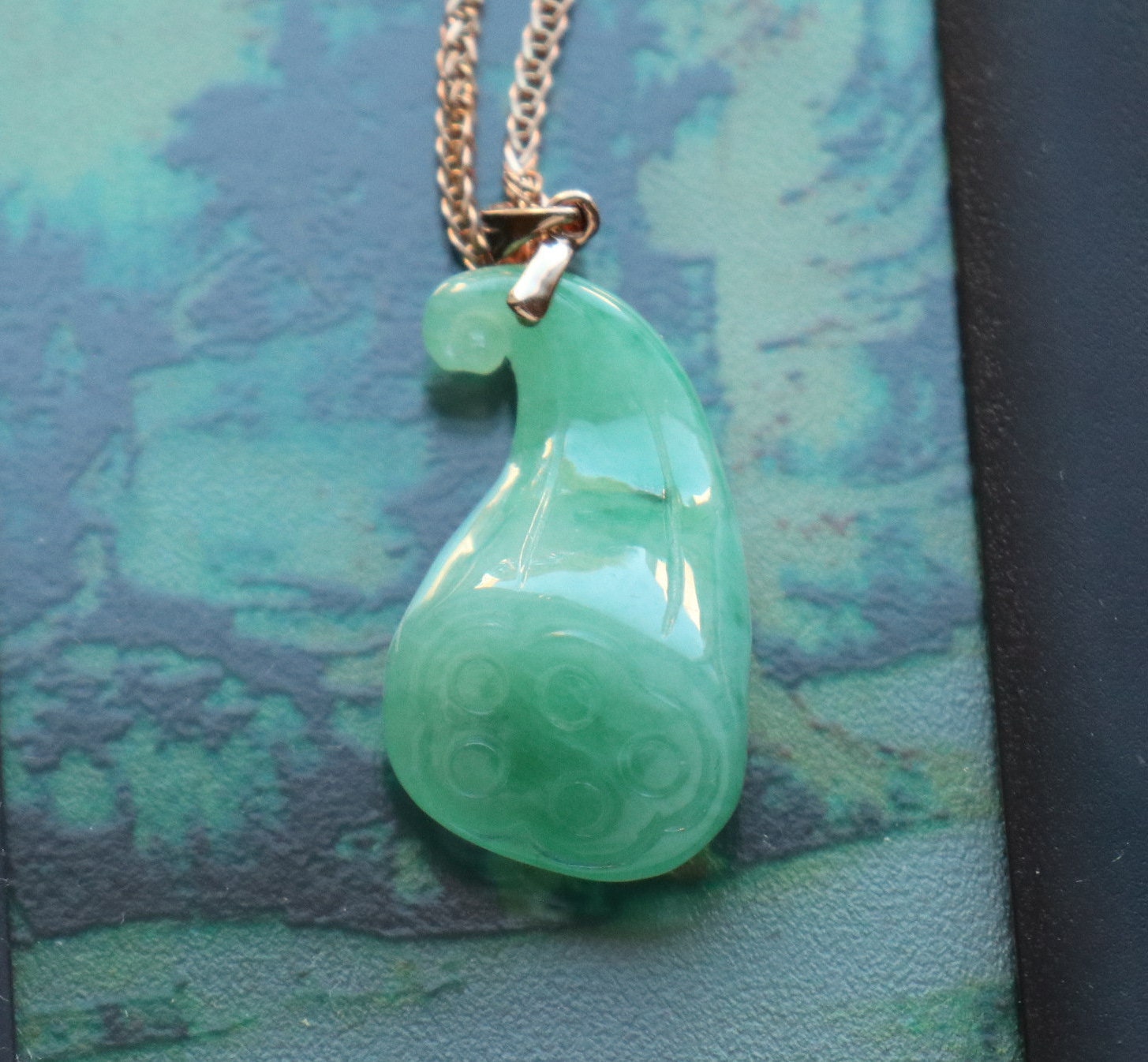 Gold Pendant, Jade Pendant, Lotus Jade Pendant, 18K Rose Gold, Dainty Pendant, Lucky Pendant, Plant, Grade A Jade, Birthday Gift