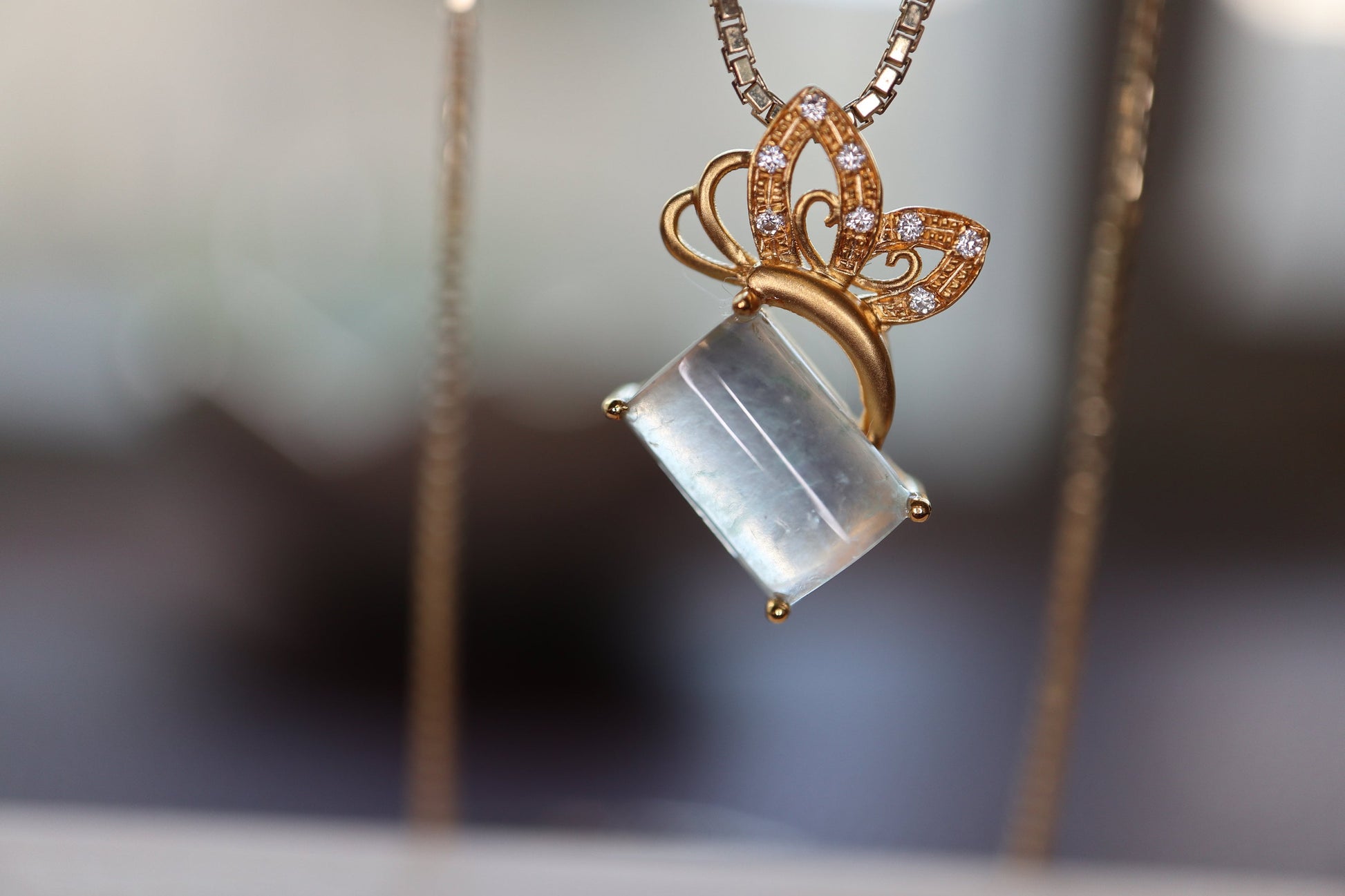 Premium Jade, Butterfly Pendant, Gold Pendant, Diamond Pendant, Jade Pendant