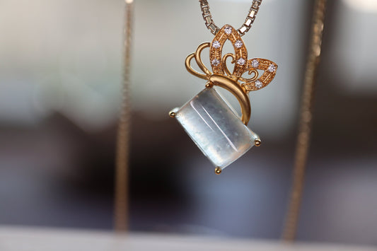 Premium Jade, Butterfly Pendant, Gold Pendant, Diamond Pendant, Jade Pendant