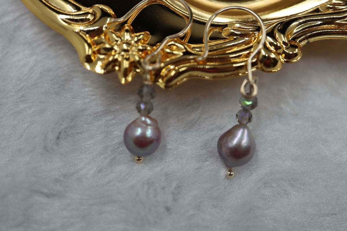 Gold Earrings, Earrings, Drop Earrings, Baroque Pearl, Crystal Bead Earrings, Real Pearl Earrings, Girly Earrings, Nickel Free Earrings