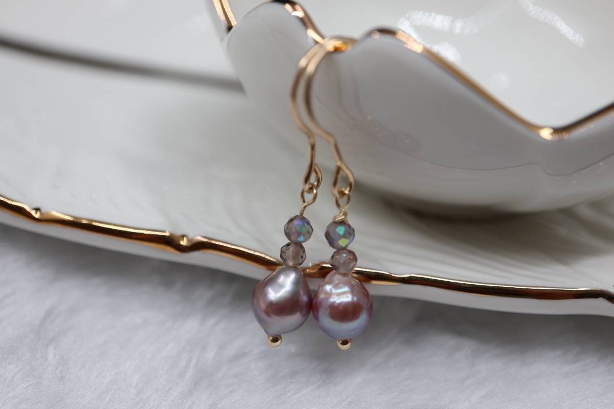 Gold Earrings, Earrings, Drop Earrings, Baroque Pearl, Crystal Bead Earrings, Real Pearl Earrings, Girly Earrings, Nickel Free Earrings