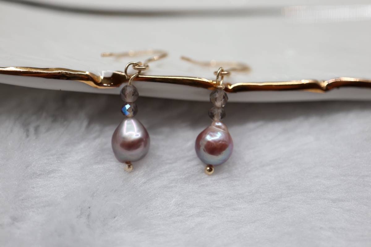 Gold Earrings, Earrings, Drop Earrings, Baroque Pearl, Crystal Bead Earrings, Real Pearl Earrings, Girly Earrings, Nickel Free Earrings