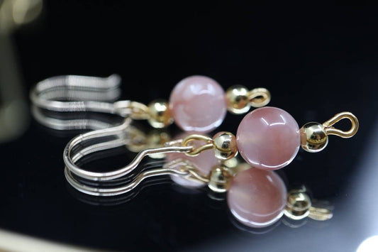 Earrings, Gold Earrings, Dangling Earrings, Natural Crystal Earrings, Cherry Blossom Agate Dangling Earrings, Birthday Gift