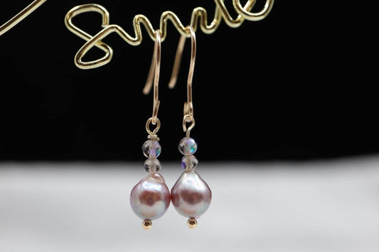 Gold Earrings, Earrings, Drop Earrings, Baroque Pearl, Crystal Bead Earrings, Real Pearl Earrings, Girly Earrings, Nickel Free Earrings
