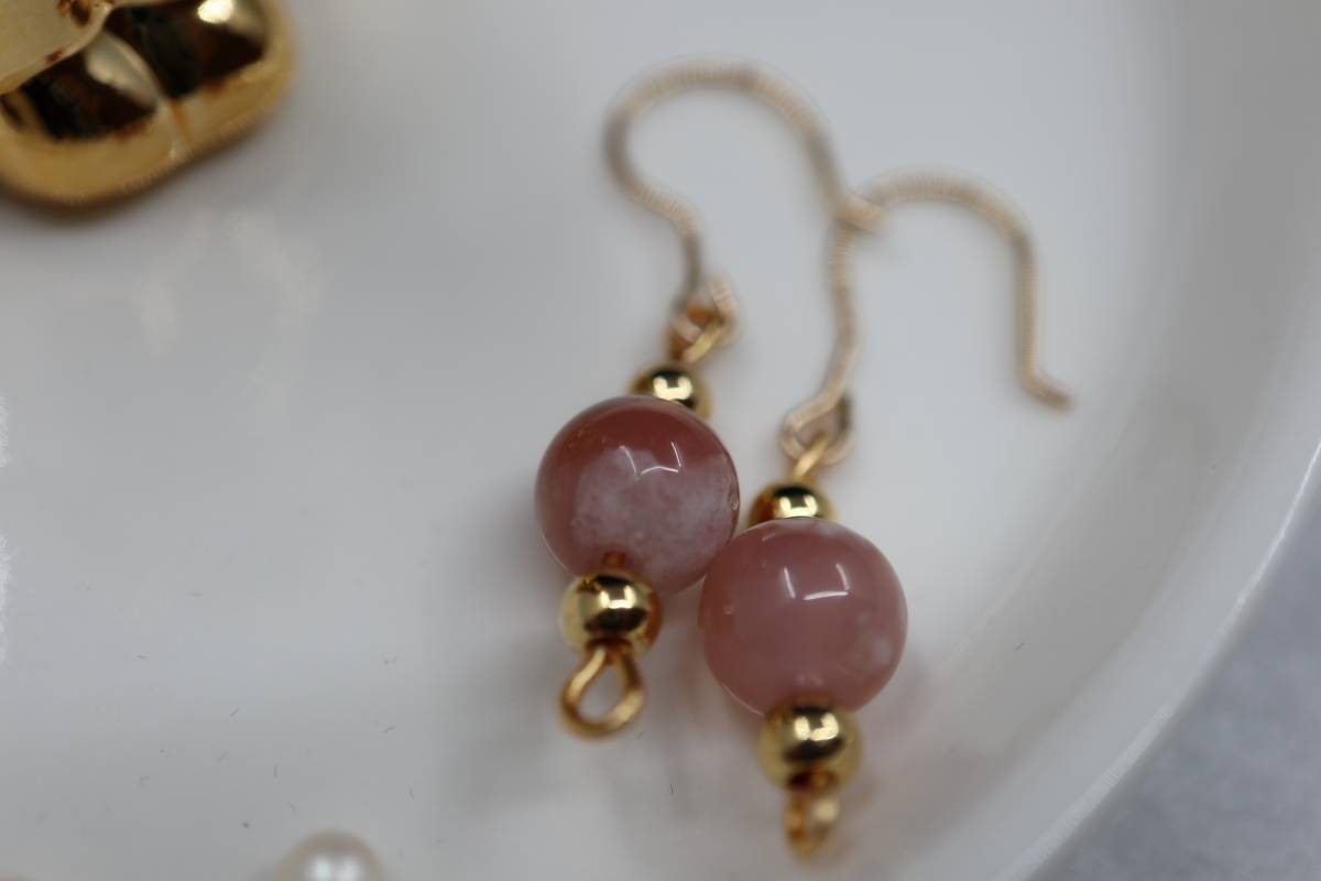 Earrings, Gold Earrings, Dangling Earrings, Natural Crystal Earrings, Cherry Blossom Agate Dangling Earrings, Birthday Gift