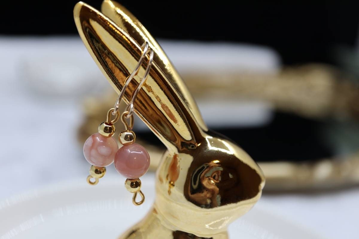 Earrings, Gold Earrings, Dangling Earrings, Natural Crystal Earrings, Cherry Blossom Agate Dangling Earrings, Birthday Gift