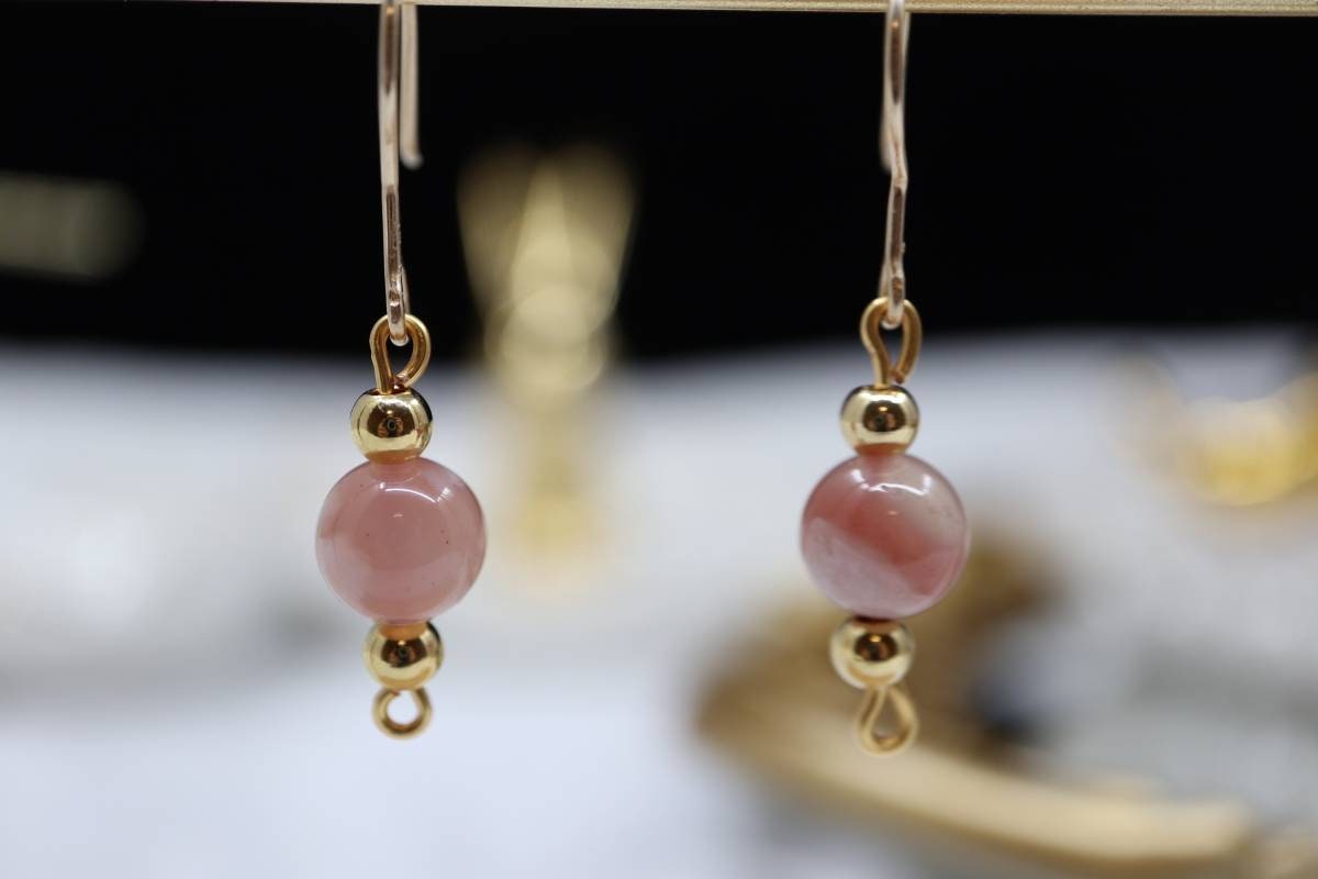 Earrings, Gold Earrings, Dangling Earrings, Natural Crystal Earrings, Cherry Blossom Agate Dangling Earrings, Birthday Gift