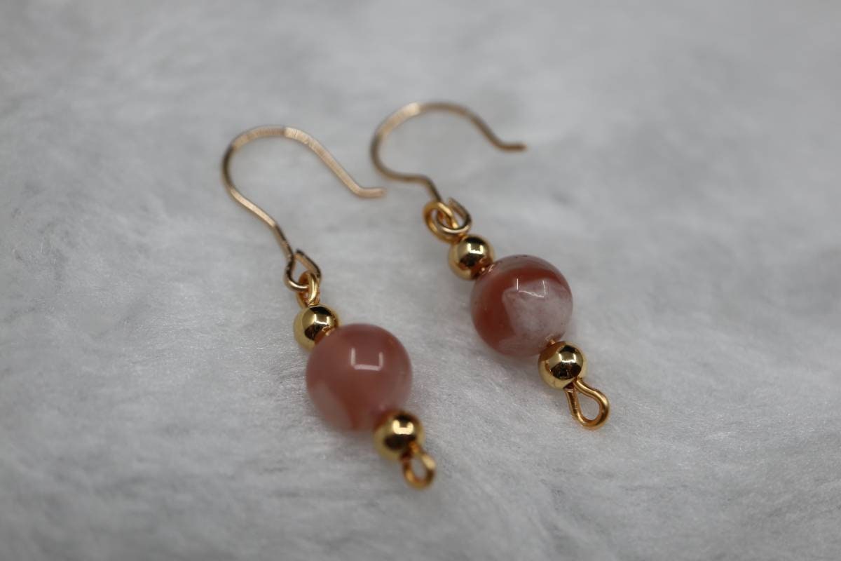 Earrings, Gold Earrings, Dangling Earrings, Natural Crystal Earrings, Cherry Blossom Agate Dangling Earrings, Birthday Gift