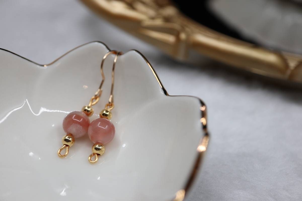 Earrings, Gold Earrings, Dangling Earrings, Natural Crystal Earrings, Cherry Blossom Agate Dangling Earrings, Birthday Gift