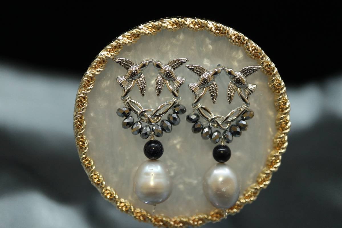Real Pearl Earrings, Earrings, Natural Terahertz Beads, Dangling Earrings, Vintage Earrings, Handmade Earrings