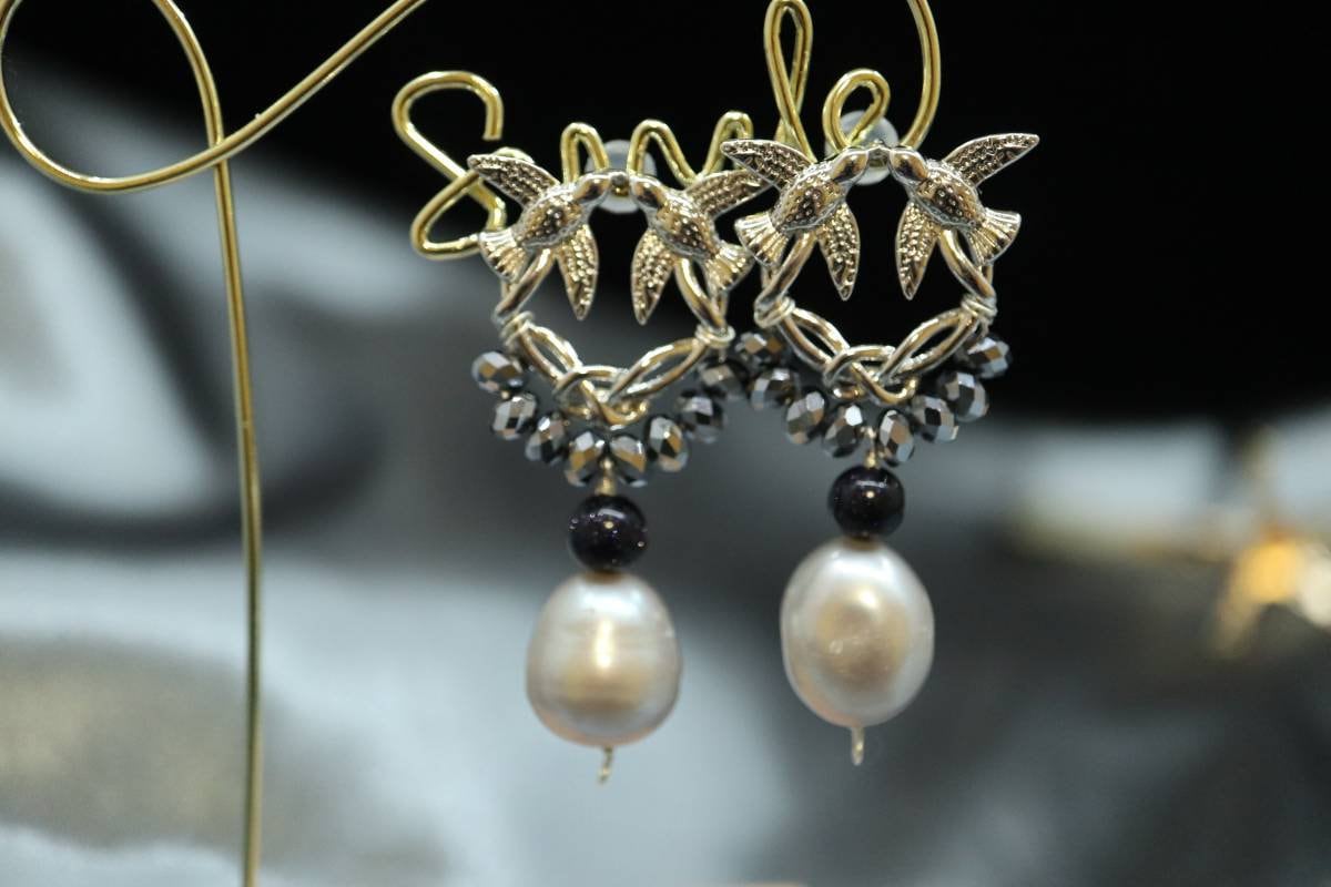 Real Pearl Earrings, Earrings, Natural Terahertz Beads, Dangling Earrings, Vintage Earrings, Handmade Earrings