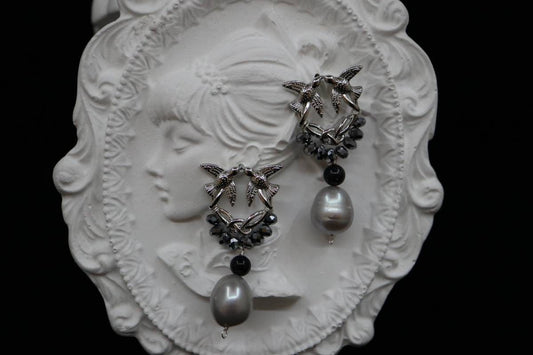 Real Pearl Earrings, Earrings, Natural Terahertz Beads, Dangling Earrings, Vintage Earrings, Handmade Earrings