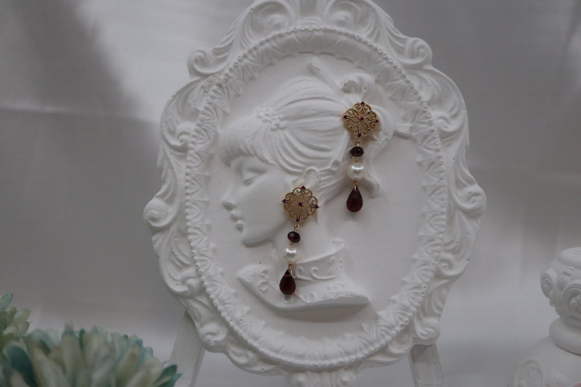 Vintage Earrings, Dangling Earring, Real Pearl Earrings, Garnet Earrings, Wedding Earrings, Earrings, Hand Made Earrings, Birthday Gift