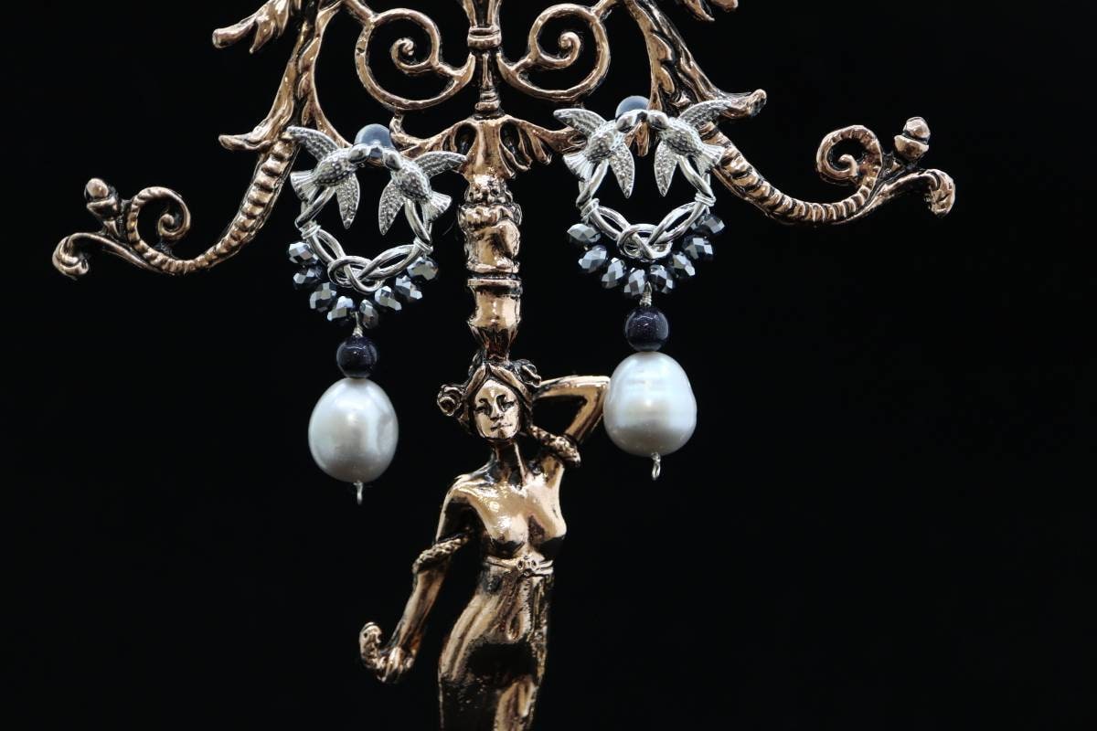 Real Pearl Earrings, Earrings, Natural Terahertz Beads, Dangling Earrings, Vintage Earrings, Handmade Earrings