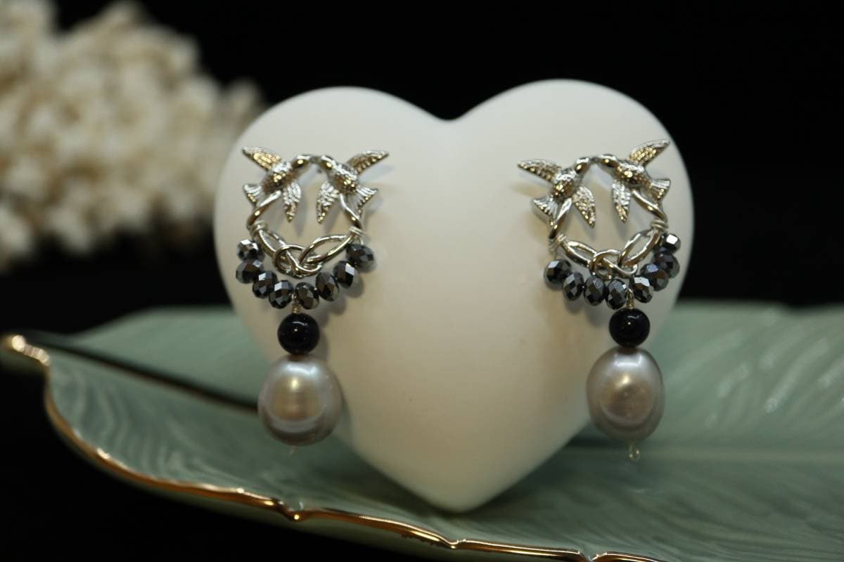 Real Pearl Earrings, Earrings, Natural Terahertz Beads, Dangling Earrings, Vintage Earrings, Handmade Earrings