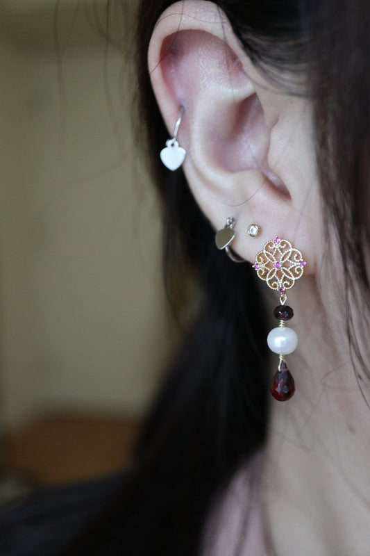 Vintage Earrings, Dangling Earring, Real Pearl Earrings, Garnet Earrings, Wedding Earrings, Earrings, Hand Made Earrings, Birthday Gift
