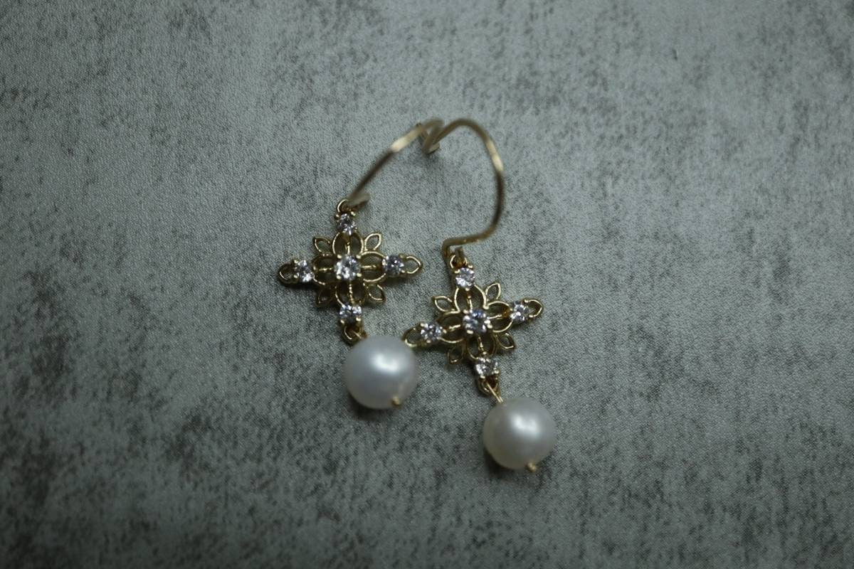 Vintage Earrings,14K Gold Earrings, Dangling Earrings, Pearl Earrings, Bridal Jewelry, Birthday Gift, Handmade Earrings