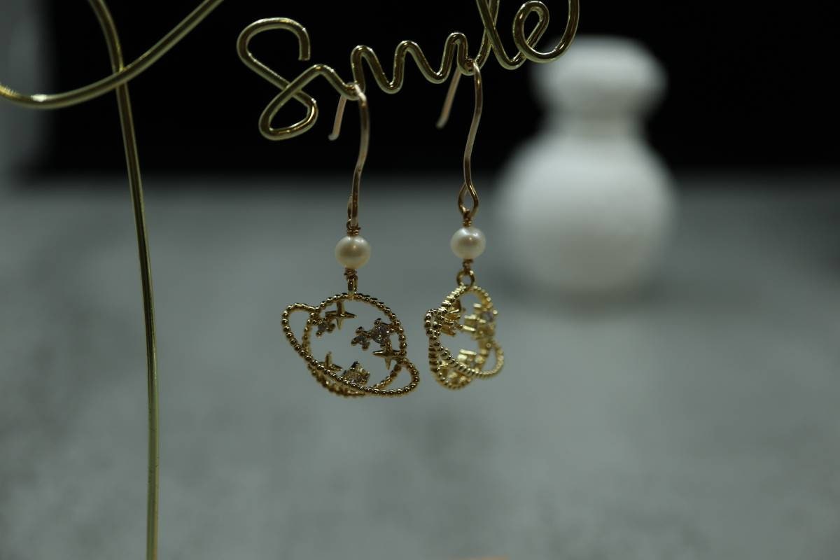 Planet Earrings, Pearl Earrings, Fashion Earrings, Handmade Earrings, 14k Gold Earrings