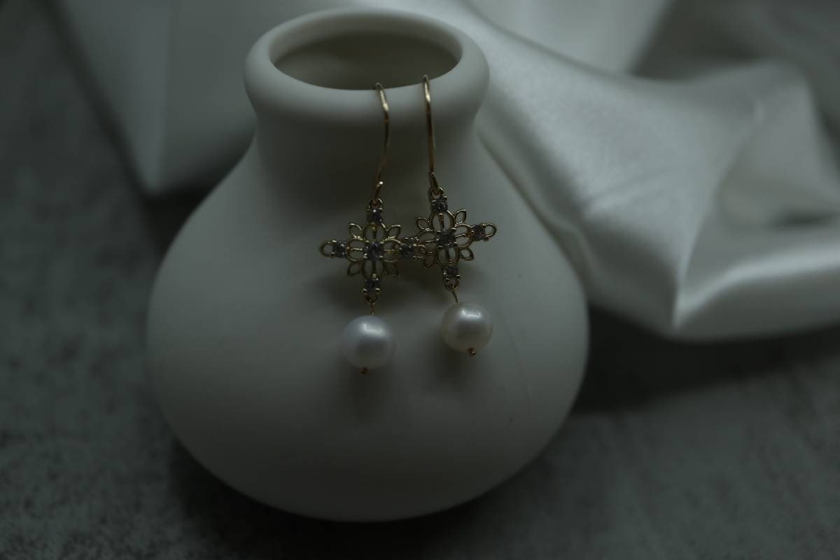 Vintage Earrings,14K Gold Earrings, Dangling Earrings, Pearl Earrings, Bridal Jewelry, Birthday Gift, Handmade Earrings