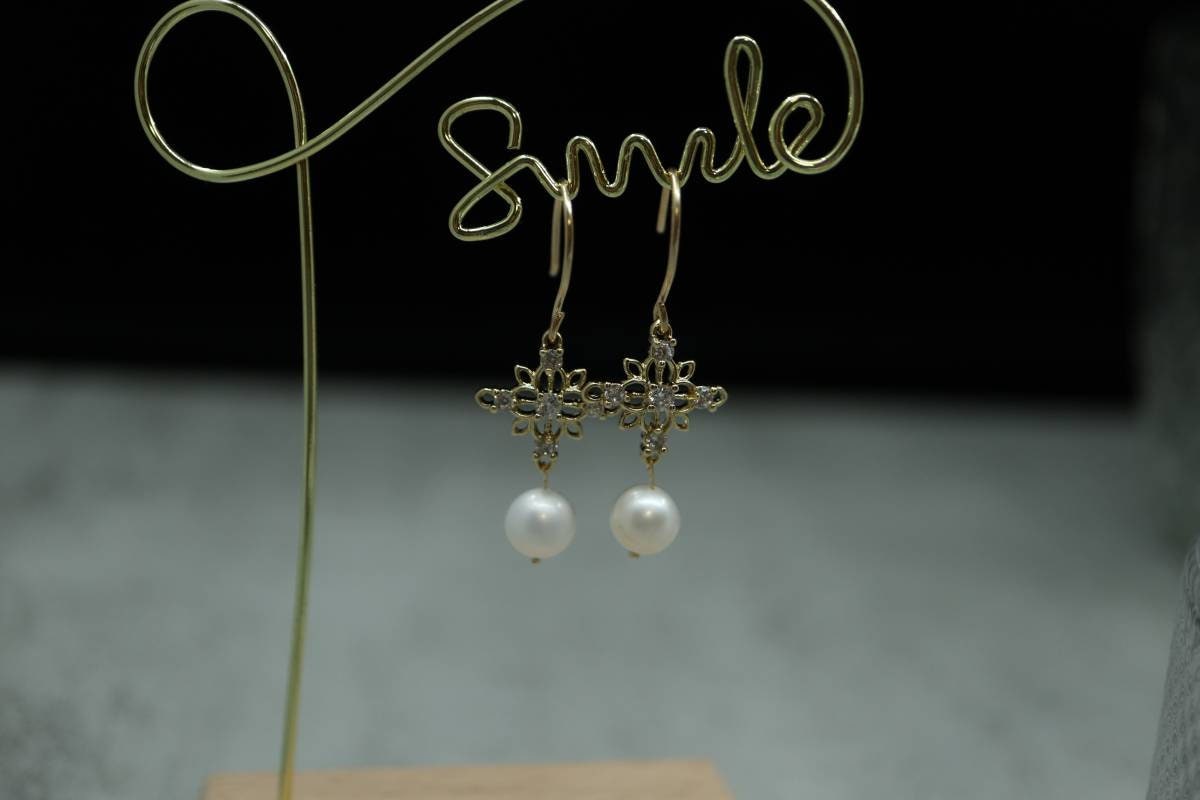 Vintage Earrings,14K Gold Earrings, Dangling Earrings, Pearl Earrings, Bridal Jewelry, Birthday Gift, Handmade Earrings