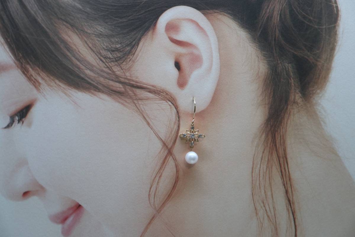 Vintage Earrings,14K Gold Earrings, Dangling Earrings, Pearl Earrings, Bridal Jewelry, Birthday Gift, Handmade Earrings