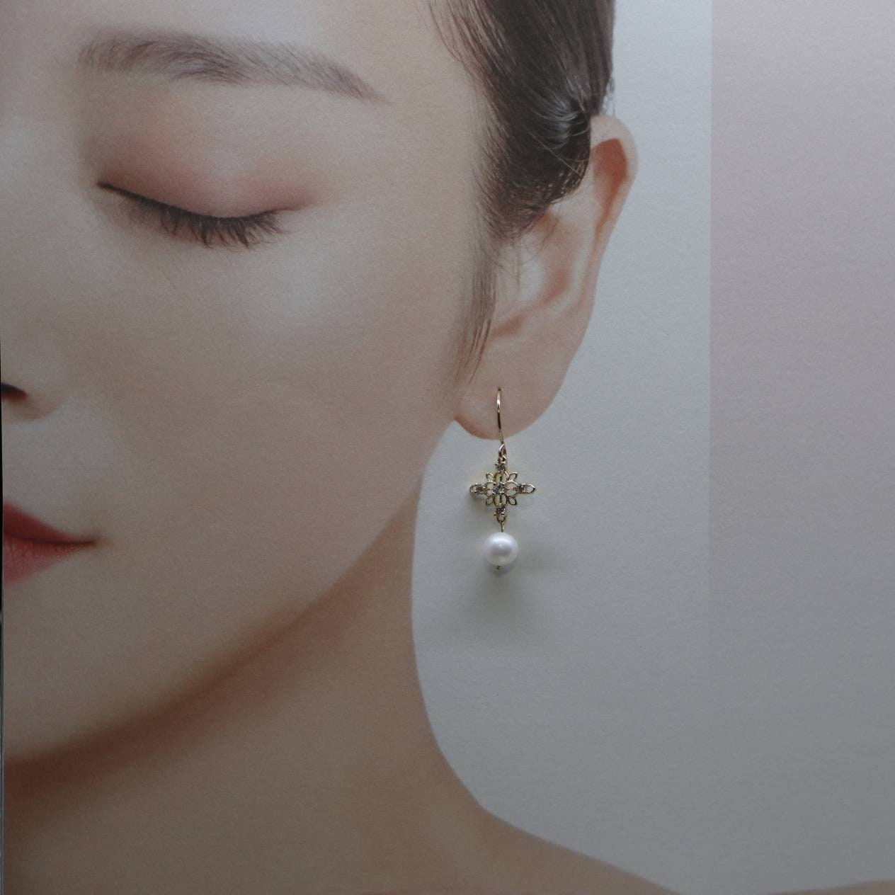 Vintage Earrings,14K Gold Earrings, Dangling Earrings, Pearl Earrings, Bridal Jewelry, Birthday Gift, Handmade Earrings