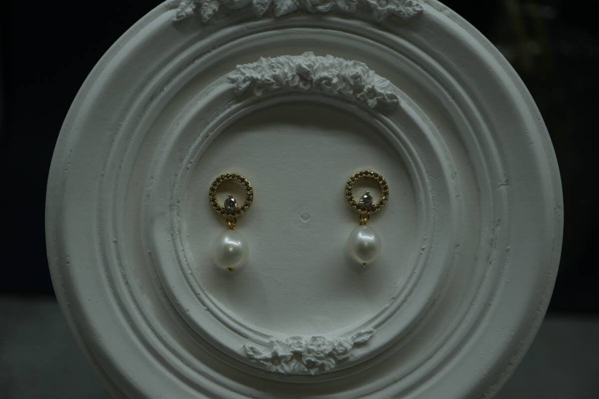 Vintage Earrings,14K Gold Earrings, Dangling Earrings, Pearl Earrings, Bridal Jewelry, Birthday Gift, Handmade Earrings, Fresh Water Pearl