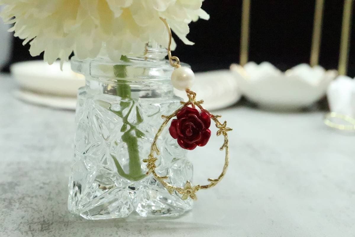 Vintage Earrings, Pearl Earrings, 14k Gold Earrings, Rose Earrings