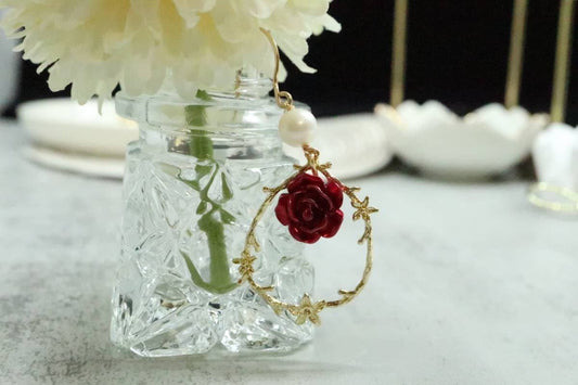 Vintage Earrings, Pearl Earrings, 14k Gold Earrings, Rose Earrings