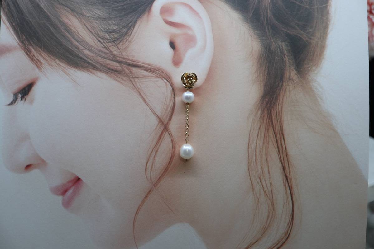 Rose Pearl Earrings, 14k Gold Earrings, Vintage Earrings