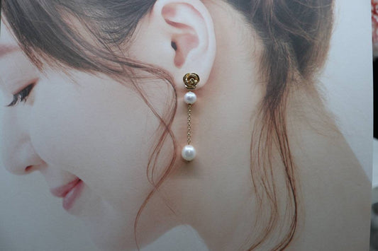 Rose Pearl Earrings, 14k Gold Earrings, Vintage Earrings