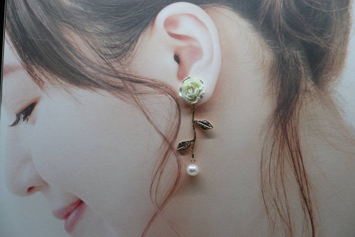 Rose Earrings, Earrings for women, Pearl Earrings, 925 silver needle
