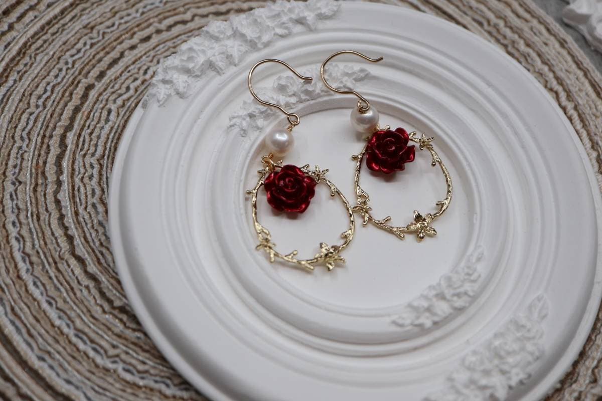 Vintage Earrings, Pearl Earrings, 14k Gold Earrings, Rose Earrings