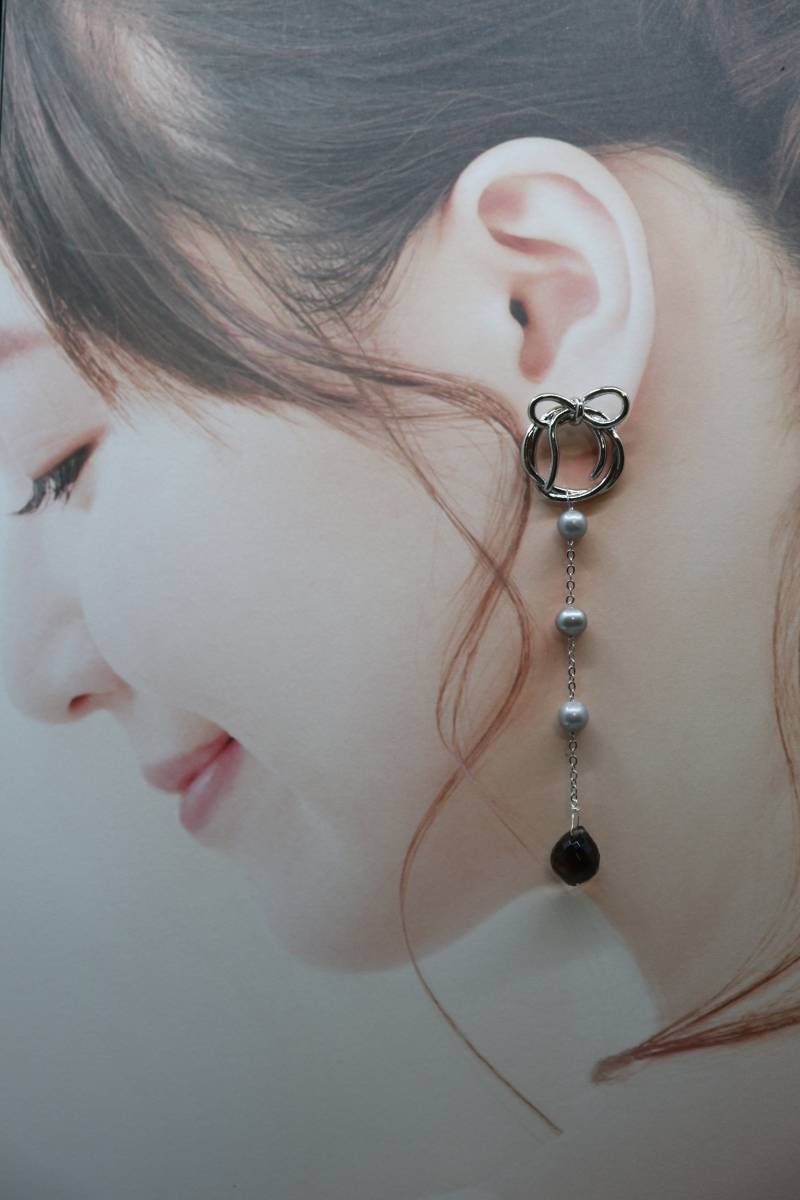 Citrine Pearl Earrings, Smoky Quartz Pearl Earrings, Bow Earrings