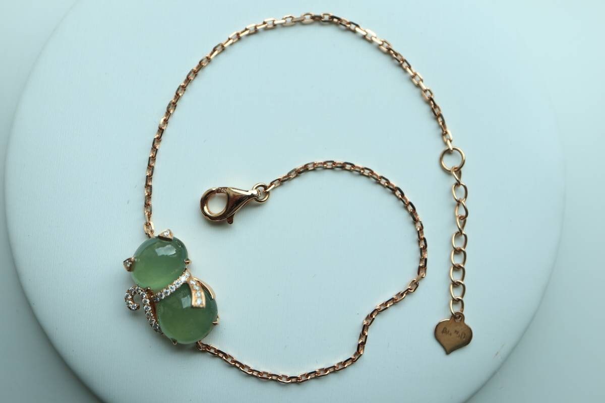 Ice Glass Jade Bracelet, Kitty Bracelet, Burmese Jade Bracelet, Diamond Bracelet, 18K Rose Gold Bracelet, Cute Bracelet, Luxury Bracelet