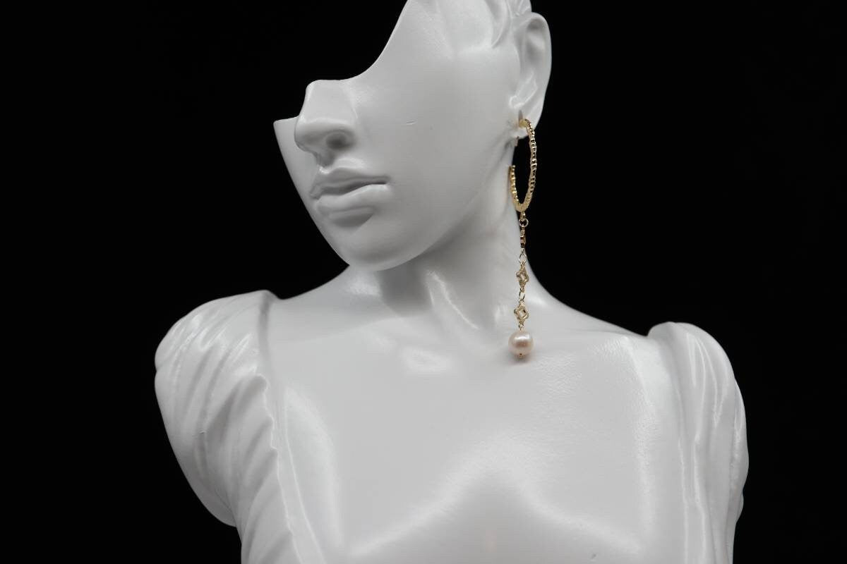 High Quality Pearl Hook Earrings, Freshwater Pearl Earrings, Gold Plated Earrings, Minimalism